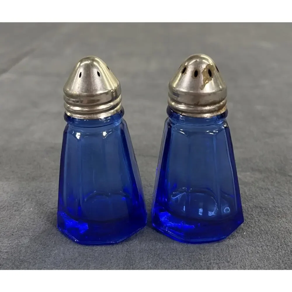 Hazel Atlas Cobalt Blue Salt and Pepper Shaker Set Vintage Depression FS